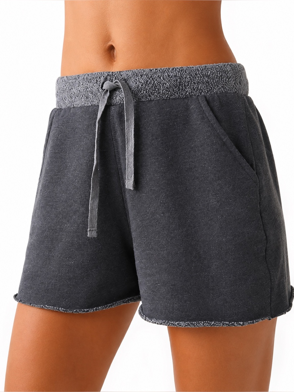 Free People Movement Lounge Shorts Gray Drawstring Raw Hem Cozy Sweat Shorts